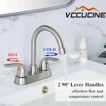 VCCUCINE Bathroom Faucet Brushed Nickel,2 Handle Bathroom Sink Faucet, 4-Inch Centerset Bathroom Sink Faucet, 360°Swivel Spout Bath Rv Lavatory Vanity Faucet