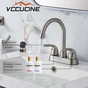 VCCUCINE Bathroom Faucet Brushed Nickel,2 Handle Bathroom Sink Faucet, 4-Inch Centerset Bathroom Sink Faucet, 360°Swivel Spout Bath Rv Lavatory Vanity Faucet