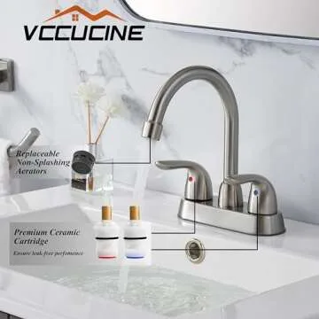 VCCUCINE Bathroom Faucet Brushed Nickel,2 Handle Bathroom Sink Faucet, 4-Inch Centerset Bathroom Sink Faucet, 360°Swivel Spout Bath Rv Lavatory Vanity Faucet