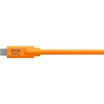 Tether Tools TetherPro USB-C to 2.0 Micro-B 5-Pin Cable | for Fast Transfer and Connection Between Camera and Computer | High Visibility Orange | 15 Feet (4.6 m)