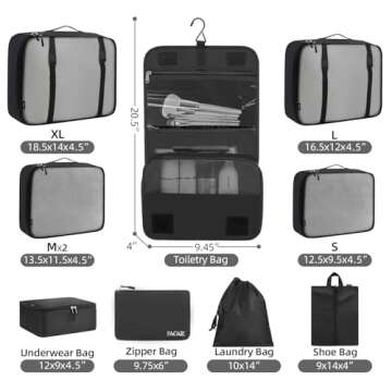 BAGAIL 10 Set Packing Cubes Various Sizes Packing Organizer for Travel Accessories Luggage Carry On Suitcase-Black