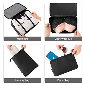 BAGAIL 10 Set Packing Cubes Various Sizes Packing Organizer for Travel Accessories Luggage Carry On Suitcase-Black