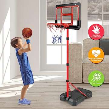 ShyLizard Boys Toy Gifts for 3 4 5 6 7 8 Years Old, Kids Basketball Hoop Adjustable Height 3.5FT-6.2FT, Mini Basketball Hoop for Kid Boys, Basketball Goal Toys Outdoor Indoor Game Gifts for Boys