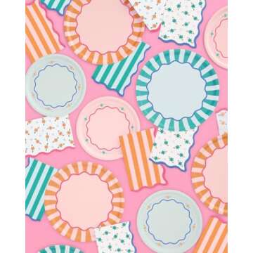 xo, Fetti Italian Summer Wavy Floral Stripe Napkins - 3-ply, 24 pcs | Bachelorette Party Decorations...