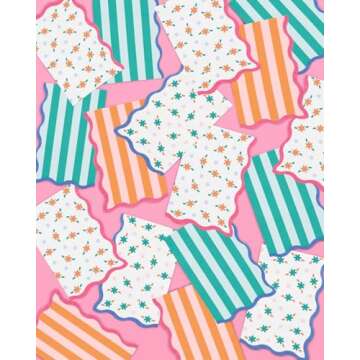 xo, Fetti Italian Summer Wavy Floral Stripe Napkins - 3-ply, 24 pcs | Bachelorette Party Decorations, Last Toast Coast, Birthday Party Supplies, Flower Baby Shower, Stripe Wavy Cocktail Decor