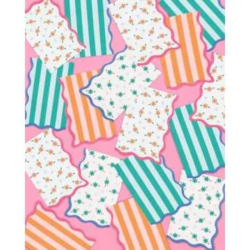 xo, Fetti Italian Summer Wavy Floral Stripe Napkins - 3-ply, 24 pcs | Bachelorette Party Decorations, Last Toast Coast, Birthday Party Supplies, Flower Baby Shower, Stripe Wavy Cocktail Decor