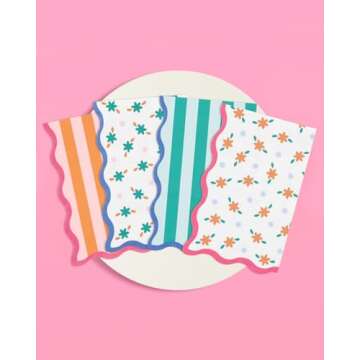 xo, Fetti Italian Summer Wavy Floral Stripe Napkins - 3-ply, 24 pcs | Bachelorette Party Decorations, Last Toast Coast, Birthday Party Supplies, Flower Baby Shower, Stripe Wavy Cocktail Decor