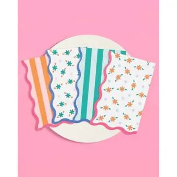 xo, Fetti Italian Summer Wavy Floral Stripe Napkins - 3-ply, 24 pcs | Bachelorette Party Decorations, Last Toast Coast, Birthday Party Supplies, Flower Baby Shower, Stripe Wavy Cocktail Decor