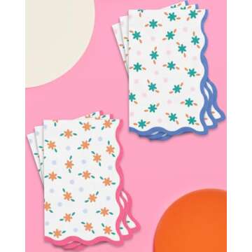 xo, Fetti Italian Summer Wavy Floral Stripe Napkins - 3-ply, 24 pcs | Bachelorette Party Decorations, Last Toast Coast, Birthday Party Supplies, Flower Baby Shower, Stripe Wavy Cocktail Decor