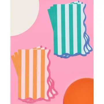 xo, Fetti Italian Summer Wavy Floral Stripe Napkins - 3-ply, 24 pcs | Bachelorette Party Decorations, Last Toast Coast, Birthday Party Supplies, Flower Baby Shower, Stripe Wavy Cocktail Decor