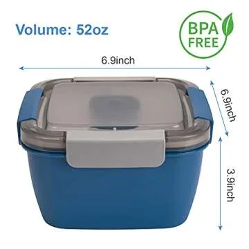 Freshmage 52 oz Salad Container with Dressing Compartment