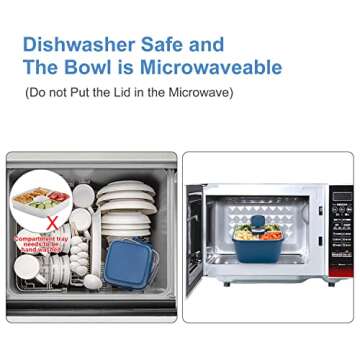 Freshmage Salad Lunch Container To Go, 52-oz Salad Bowls with 3 Compartments, Salad Dressings Container for Salad Toppings, Snacks, Men, Women (Blue)