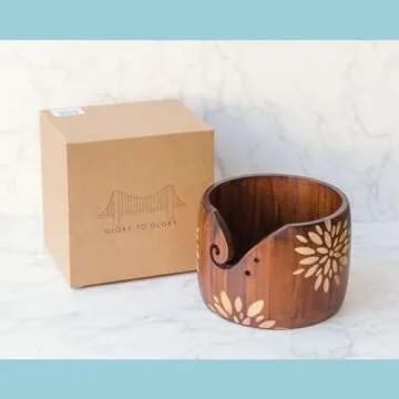 Large Yarn Bowl | 5 in x 7 in Yarn Bowls for Crocheting Large | Unique Design Crochet Bowl | Pine Wood Crochet Bowls for Yarn | Yarn Holder for Crocheting, Knitting, or Macrame| Crochet Yarn Bowl