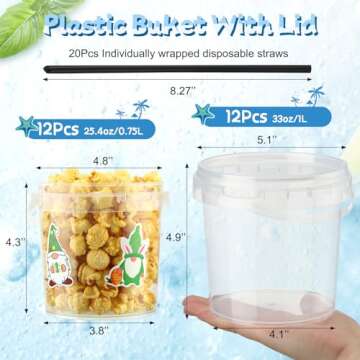 Pickmesh 24 Pcs Easter Plastic Cocktail Rum Buckets with Lids and 20 Straws 216 Gnomes Stickers, Cle...