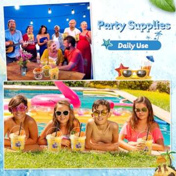 24 Pcs Easter Cocktail Buckets with Lids & Straws