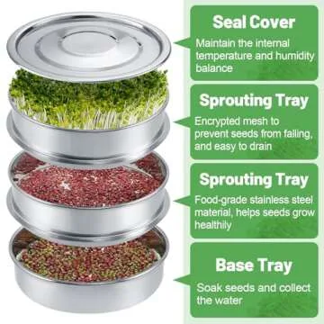 Aulock Stainless Steel Seed Sprouting Kit - 3-Tier Stackable Seed Sprouter Tray 7.9 Dia, Round Sprou...