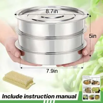 Aulock Stainless Steel Seed Sprouting Kit - 3-Tier Stackable Seed Sprouter Tray 7.9 Dia, Round Sprout Maker with Encrypted Mesh Sprouts Grower for Beans Broccoli Sprout Alfalfa Seeds Wheat Grass