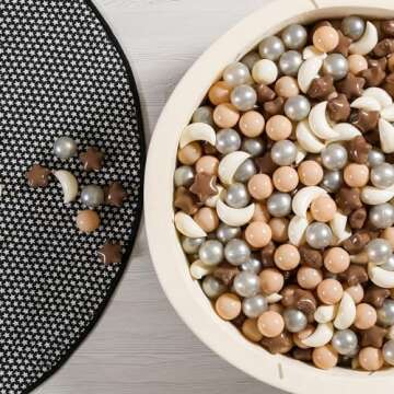 GOGOSO Ball Pit Balls Stars Moon Shapes Plastic Pitballs for Toddler Play Tent Baby Photo Props Kids Pool Water Toys Kiddie Pool Party Decor, Coffee+Beige Mix Cream Colors +Pearl Colors,100PCS