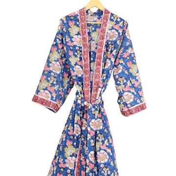 Hand Block Printed Cotton Kimono Robe - Beach & Night Wear