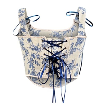 FAVIPT Women Corset Top Blue Lace-Up Off-Shoulder