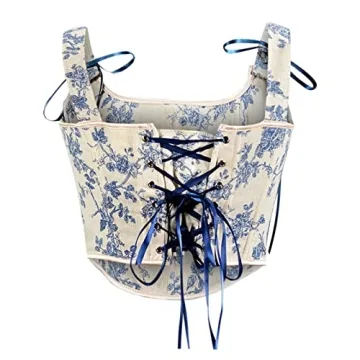 FAVIPT Women Corset Top Blue Lace-Up Off-Shoulder