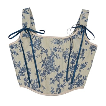 FAVIPT Women Corset Top Blue Lace-Up Off-Shoulder