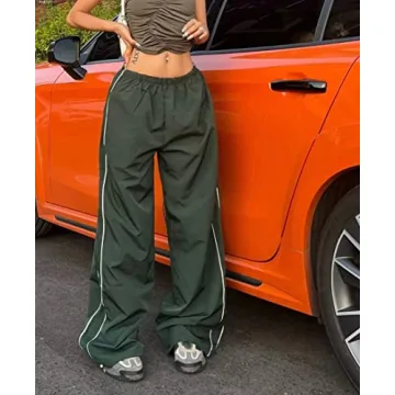XPONNI Track Pants Women Baggy Pants Y2k Pants Parachute Pants for Women Y2K Clothing(DarkGreen,S,Small)