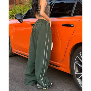 XPONNI Track Pants Women Baggy Pants Y2k Pants Parachute Pants for Women Y2K Clothing(DarkGreen,S,Small)