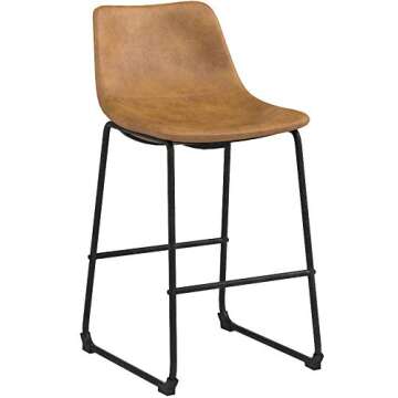 Walker Edison Douglas Urban Industrial Faux Leather Armless Counter Chairs, Set of 2, Whiskey Brown
