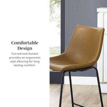 Walker Edison Douglas Urban Industrial Faux Leather Armless Counter Chairs, Set of 2, Whiskey Brown