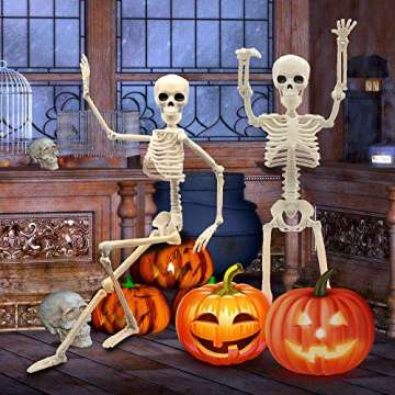 Realistic 16" Faux Human Skeleton Decoration - 2 Pack
