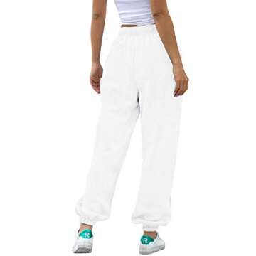 HeSaYep Women's High Waisted Sweatpants Workout Active Joggers Pants Baggy Lounge Bottoms,White S