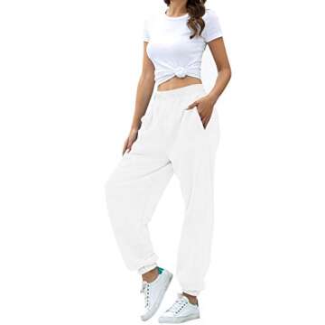 HeSaYep Women's High Waisted Sweatpants Workout Active Joggers Pants Baggy Lounge Bottoms,White S