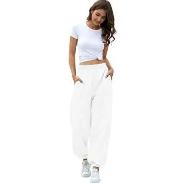 HeSaYep Women's High Waisted Sweatpants Workout Active Joggers Pants Baggy Lounge Bottoms,White S