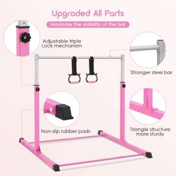 Safly Fun Gymnastics Bar for Kids Ages 3-15 for Home - Steady Steel Construction, Anti-Slip, Easy to Assemble, 3' to 5' Adjustable Height