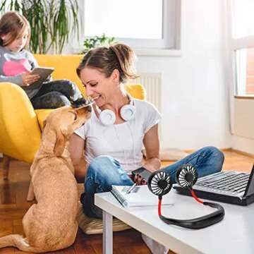 RJVW Portable Neck Fan, Hand Free Personal Hanging Neck Sports Fan USB Rechargeable (3 Speed Adjustable) Wearable Cooling Head Fan,360 Degree Free Rotation for Traveling, Sports, Office, Reading