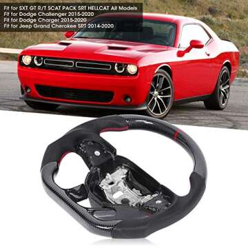 Gorgeri Car Steering Wheel, Carbon Fiber Steering Wheel Replacement Steering Wheel Red Stitching for...