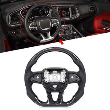 Gorgeri Car Steering Wheel, Carbon Fiber Steering Wheel Replacement Steering Wheel Red Stitching for Dodge Challenger / Charger 2015-2020 (Dodge Challenger/Charger 2015-2020) (normal)