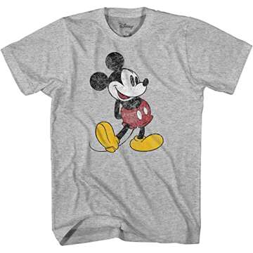 Disney Mickey Mouse Classic Distressed Standing Boys Youth T-Shirt(Heather,Small)