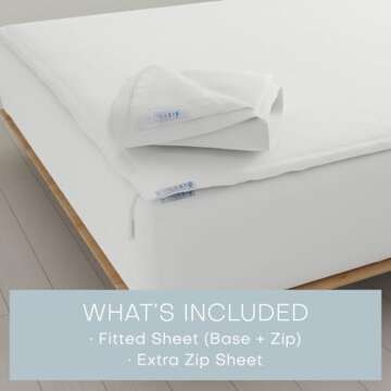 QuickZip Fitted Plus Spare Bundle: 1 Fitted Sheet (Base + Zip Sheet) & 1 Zip Sheet - Easy to Change,...