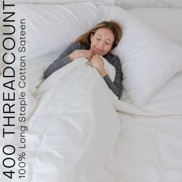 QuickZip Fitted Plus Spare Bundle: 1 Fitted Sheet (Base + Zip Sheet) & 1 Zip Sheet - Easy to Change, Won’t Pop Off - Soft Sateen 400 TC 100% Cotton - 16” Deep Pockets Queen Size Sheets – White