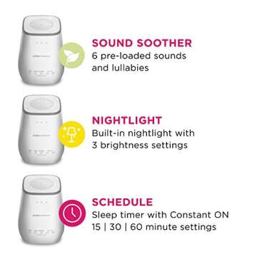 Project Nursery Sound Soother and Night Light for Kids, with 6 Pre-Loaded Sounds, Including White Noise, Nature Sounds, Lullabies, etc.