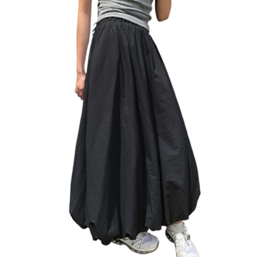 Yimoon Women Bubble Skirt Y2k High Waisted A-Line Long Skirt Ruffle Pleated Summer Casual Puff Midi ...