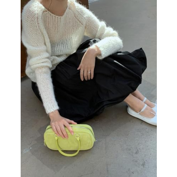 Yimoon Women Bubble Skirt Y2k High Waisted A-Line Long Skirt Ruffle Pleated Summer Casual Puff Midi Dress (Black-M)