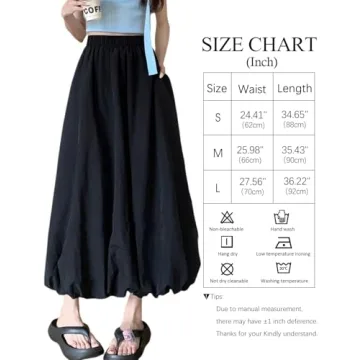 Yimoon Women Bubble Skirt Y2k High Waisted A-Line Long Skirt Ruffle Pleated Summer Casual Puff Midi Dress (Black-M)