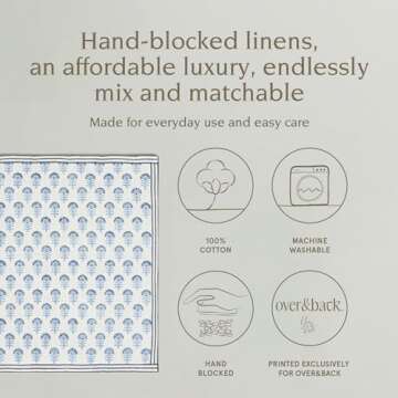 over&back Hand-Blocked Printed Cotton Cloth Napkins - Elegant Washable Napkins for Custom Tablescape...