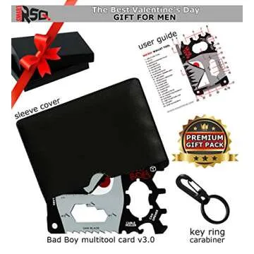23 in 1 Credit Card Multi Tool Set Gifts for Him. Best Birthday & Valentine's Day Gifts for Men who Have Everything - Coolest Gadgets Regalos para Hombre Multi Tool Card Set - Bad Boy Edition v3.0