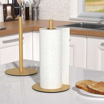 Gold Paper Towel Holder Free-Standing Kitchen Roll Holder, Premium Stainless Steel Kitchen Towel Holder for Kitchen Rolls Organizer, Classic Fashion Kitchen Roll Dispenser Suit for Any Kitchen