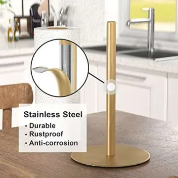 Gold Paper Towel Holder Free-Standing Kitchen Roll Holder, Premium Stainless Steel Kitchen Towel Holder for Kitchen Rolls Organizer, Classic Fashion Kitchen Roll Dispenser Suit for Any Kitchen