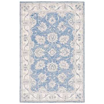 SAFAVIEH Micro-Loop Collection Area Rug - 5' x 8', Blue & Ivory, Handmade Wool, Ideal for High Traff...